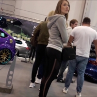 Car show babe in leggings