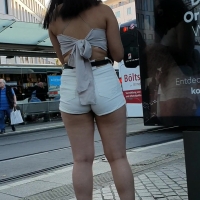 Brunette in shorts and heels