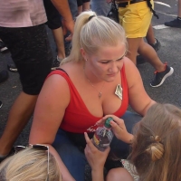 Blonde with huge boobs