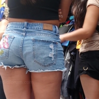 Latina ass and vpl in denim shorts
