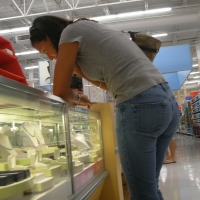 Brunette shopping at Walmart in jeans with nice booty Brunette at Walmart in jeans