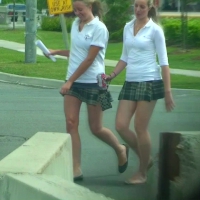 Schoolgirls in school outfits