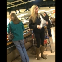 Blonde in leggings shopping