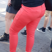 Candid blonde ass in tight pink pants standing around Ass in pink pants