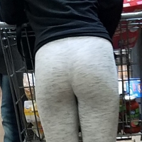 Ass in grey leggings grocery shopping Ass in grey leggings
