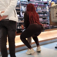 Big black booty in tight black leggings Big black booty