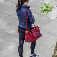 Brunette lady in leggings out walking Brunette lady walking