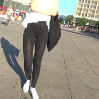 Skinny girl in see thru leggings