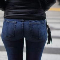Brunette lady in tight jeans with a great ass Brunette lady with great ass