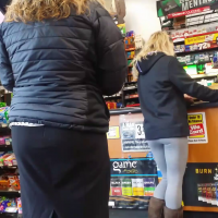 College blonde in grey leggings