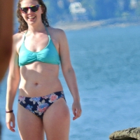 Beach girl on floral bottom