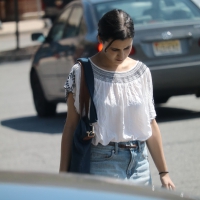 Cute girl in skirt leaving Target