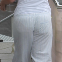 Mature neighbor in white pants with slight vpl Neighbor in white pants