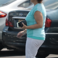 Old lady in white pants with vpl Old lady with vpl