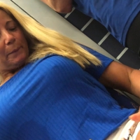 Blonde lady with big boobs showing pokies Blonde lady nips