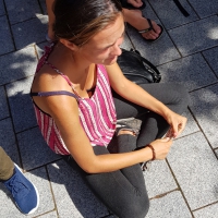 French girl downbloused showing her bra and cleavage French girl downblouse