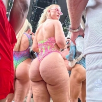 Hattie in a colorful thong