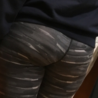 Thick blonde booty at Dicks in grey patterned leggings Thick blonde in grey patterned leggings