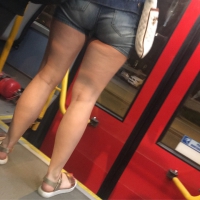 Thick girl in tight shorts with vpl on the bus Thick girl in shorts on the bus
