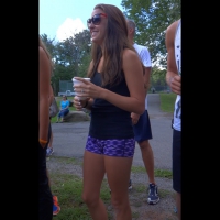 Couple girls in spandex shorts, cotton shorts and bikinis