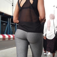 Blonde in grey spandex