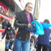 Glasses babe with incredible ass in jeans