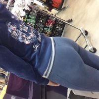Hot blonde in blue tight leggings