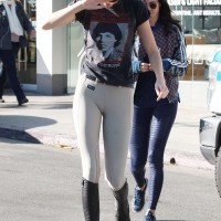 Kendall Jenner shopping at Leica Store and Gallery in Los Angeles Kendall Jenner in tan tights