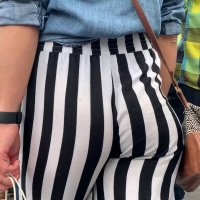 Blonde in striped pants