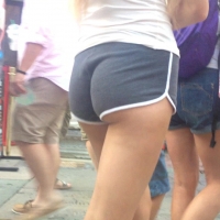 Skinny blonde in shorts