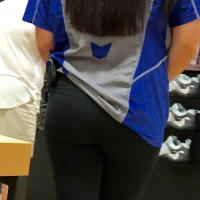 Shoe store employee with a nice ass in leggings and slight vtl Shoe store employee ass