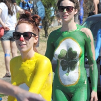 Body painted sexy nude girls in public for a nude bike ride Body painted nude girls