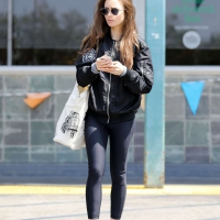 Lily Collins shopping in Los Angeles in leggings Lily Collins shopping in Los Angeles