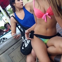 Rainbow bikini blonde
