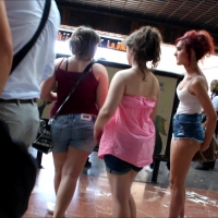 Red haired chick in shorts