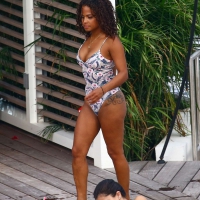 Christina Milian in swimsuit at her hotel in Miami Christina Milian in swimsuit