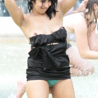 Fountain girl in a skirt accide...