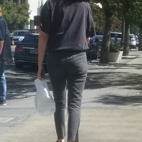 Korean lady in black jeans out walking Korean lady out for a walk