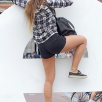 Various candid beautiful women in different outfits in public 98482383@N03_47925613013_Black Shorts 2.jpg