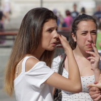 Various candid beautiful women in different outfits in public 98482383@N03_48384977642_Two Smokers 5.jpg