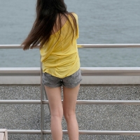 Various candid beautiful women in different outfits in public 98482383@N03_48443204077_Yellow Top, Great Hair 3.jpg