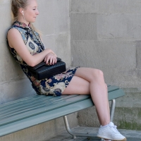 Various candid beautiful women in different outfits in public 98482383@N03_48686168168_Sitting on a Bench 3.jpg