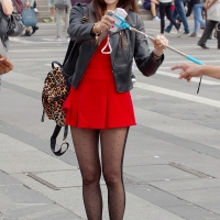 Various candid beautiful women in different outfits in public 98482383@N03_48720265411_Red Minidress 1.jpg
