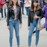 Various candid beautiful women in different outfits in public 98482383@N03_48850510423_Two in Jeans and Leather 1.jpg
