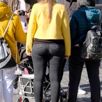 Various candid beautiful women in different outfits in public 98482383@N03_49098073593_Yellow Jacket 3.jpg