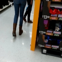 Skinny candid blonde girl in jeans and a plaid shirt 39875730.jpg