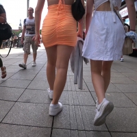 Sexy babe in orange skirt