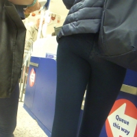 Sexy blonde in grey leggings and friend in see through leggings