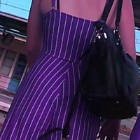 Candid lady in tight purple striped pants 68274980.jpg