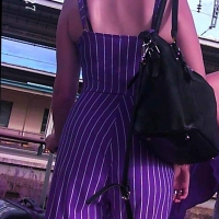 Candid lady in tight purple striped pants 68274983.jpg